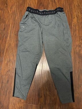 Under Armour Gray crop Joggers with Black Waistband and Trim M